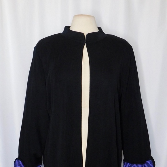 MING WANG Black Purple Knit Cardigan Zebra Knitwear Longline Career Size 2X - Picture 4 of 12